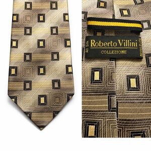 Geometric Silk Tie - Gold and Brown Roberto Villini